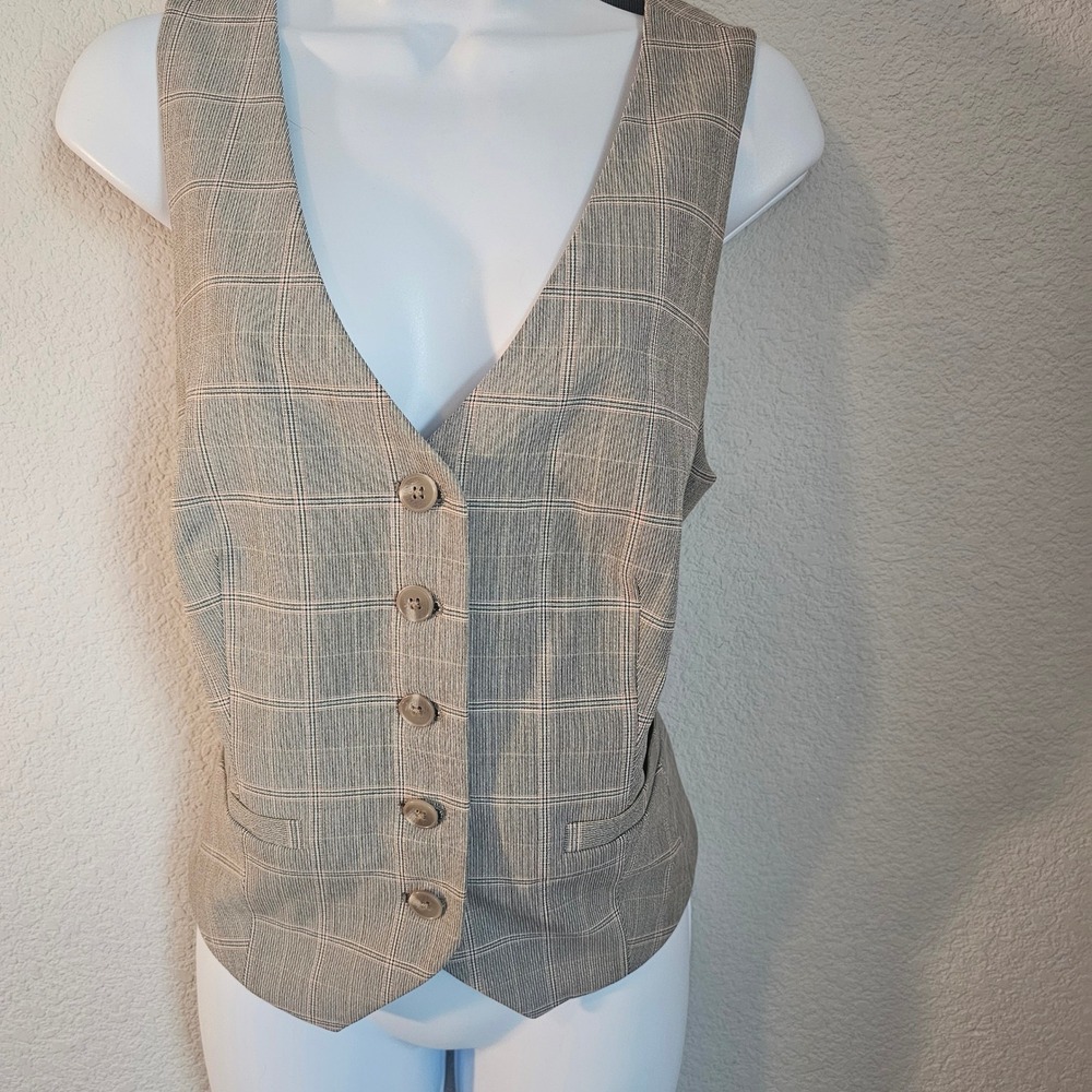 Express large vest grey women button up office casual academia classic